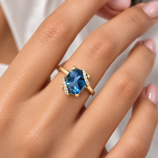 Kennedi 10K Yellow Gold Cushion-Cut Brazilian London Blue Topaz Ring