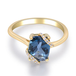 Kennedi 10K Yellow Gold Cushion-Cut Brazilian London Blue Topaz Ring