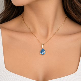 Kennedi 14K Yellow Gold Pear-Cut Swiss Blue Topaz Pendant