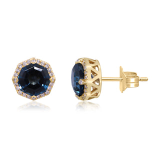 Amelie 10K Yellow Gold Round-Cut Brazilian London Blue Topaz Earrings
