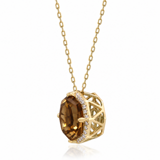 Valerie 10K Yellow Gold Round-Cut Whisky Quartz Pendant