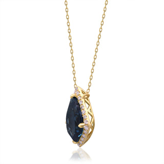 Valerie 10K Yellow Gold Pear-Cut Brazilian London Blue Topaz Pendant