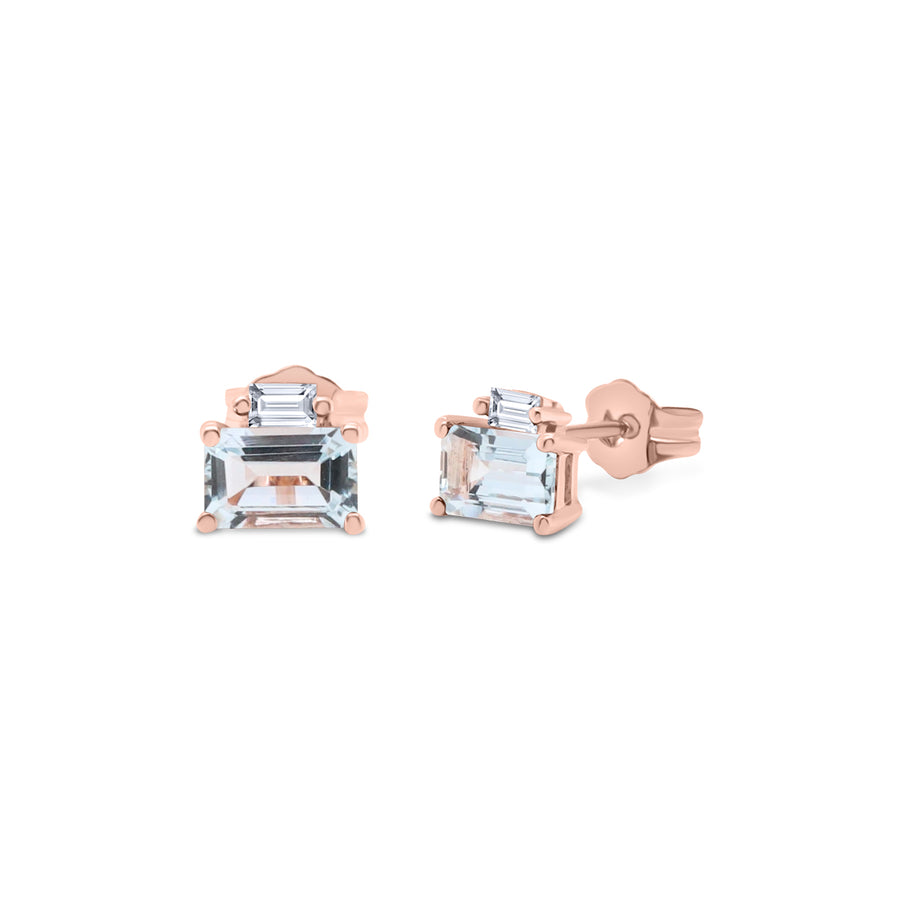 Ashlyn 10K Rose Gold Emerald-Cut Brazilian Aquamarine Earring