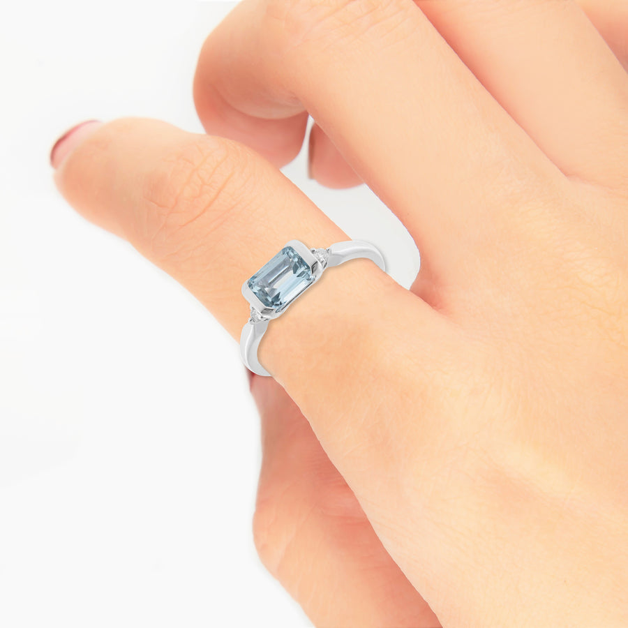 Alina 10K White Gold Emerald-Cut Aquamarine Ring