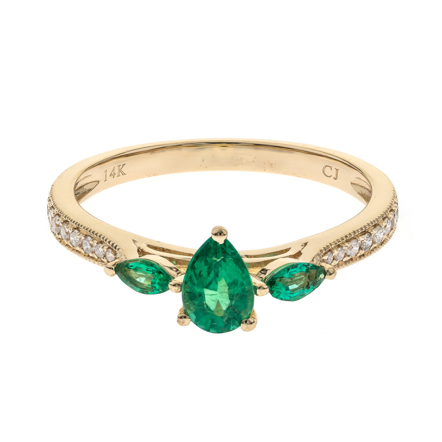 Caroline 14K Yellow Gold Pear-Cut Emerald Ring