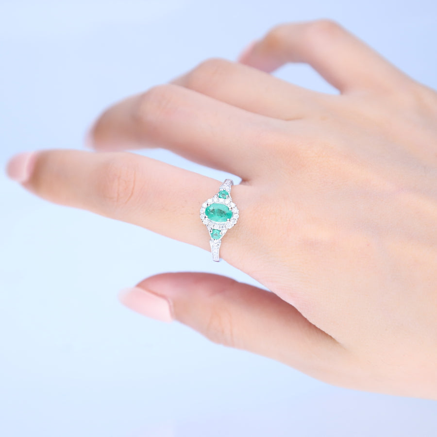 Radiant Splendor: Briella 14K White Gold Oval-Cut Zambian Emerald Ring