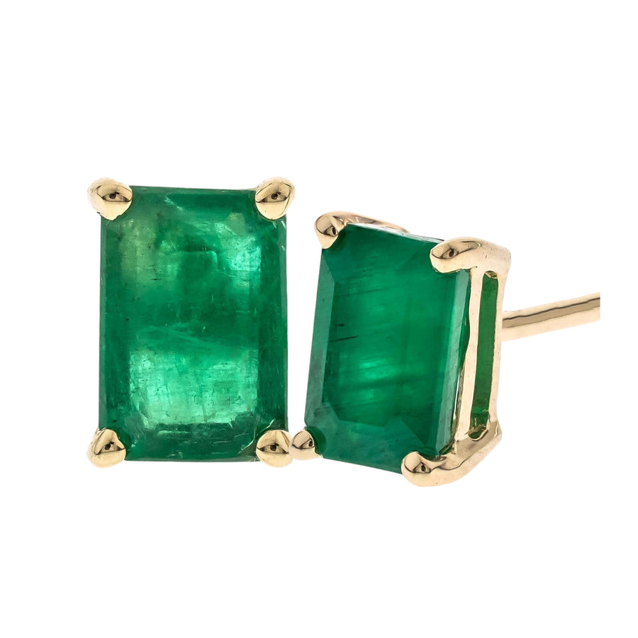 Evangeline 14K Yellow Gold Emerald-Cut Natural Zambian Emerald Earrings