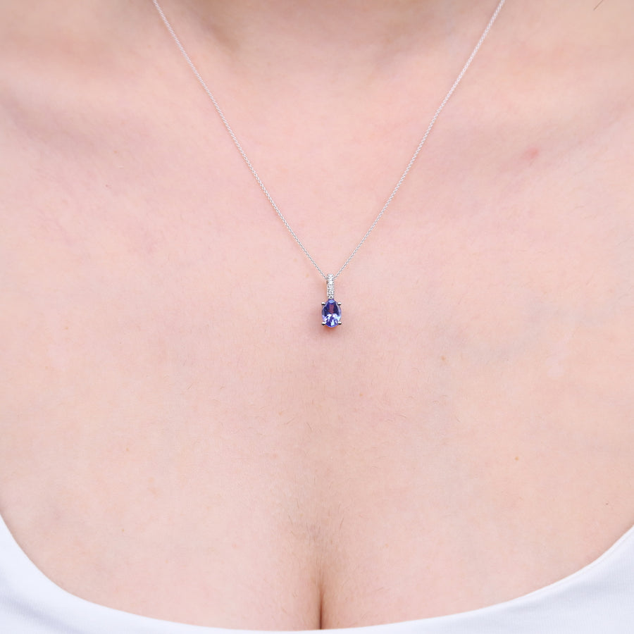 Armani 10K White Gold Oval-Cut Tanzanian Tanzanite Pendant