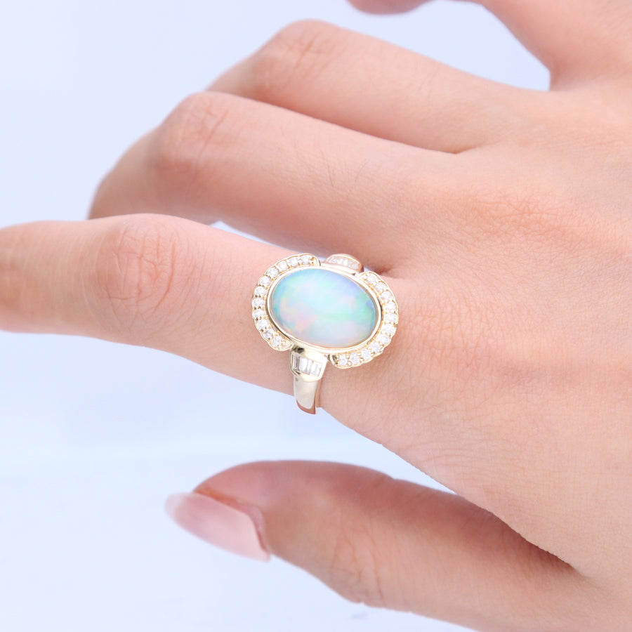 Genesis 14K Yellow Gold Oval-Cat Natural African Opal Ring