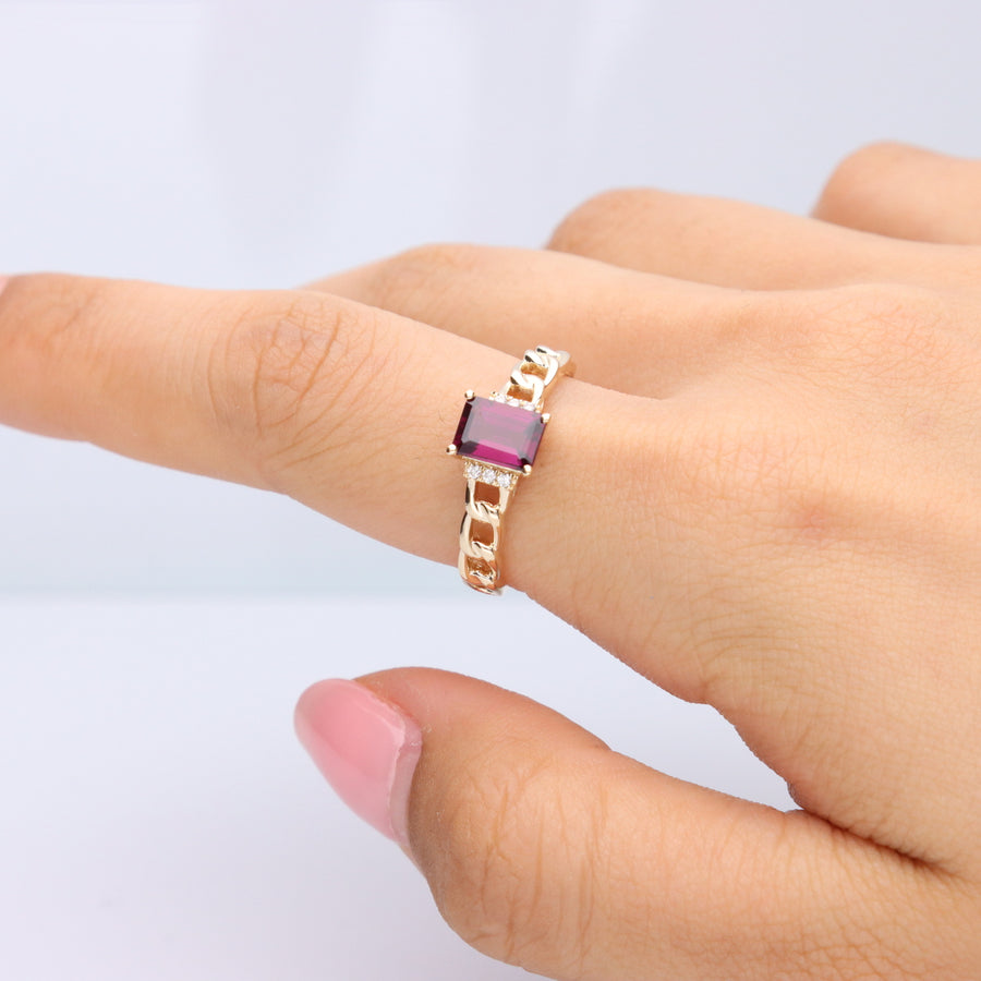 Abby 14K Yellow Gold Emerald-Cut Madagascar Rhodolite Ring