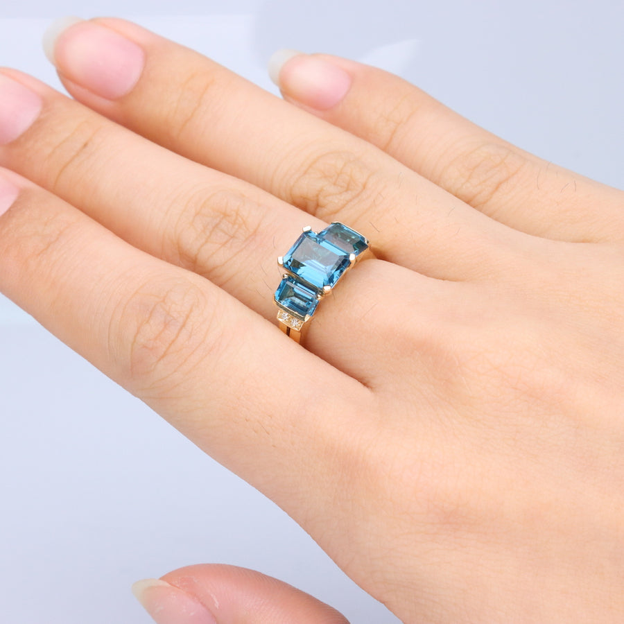 Kaylin 10K Yellow Gold Emerald-Cut Brazilian London Blue Topaz Ring