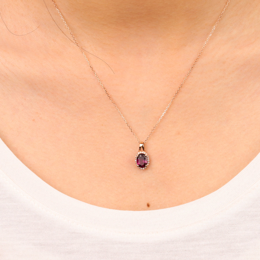 Luna 10K Rose Gold Oval-Cut Garnet Pendant