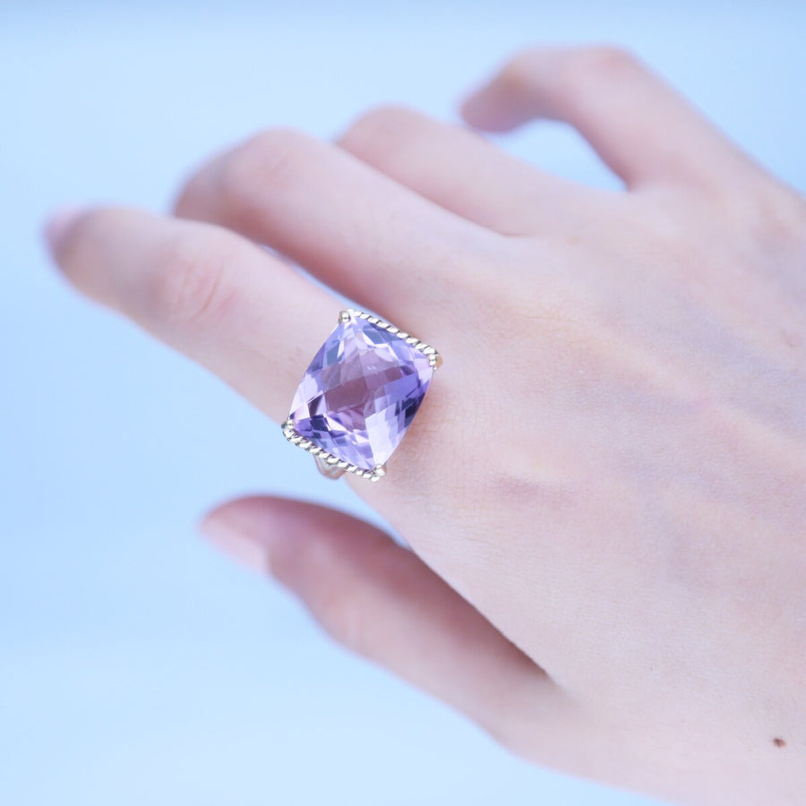 Angelique 10K Yellow Gold Cushion-Cut Pink Brazilian Amethyst Ring