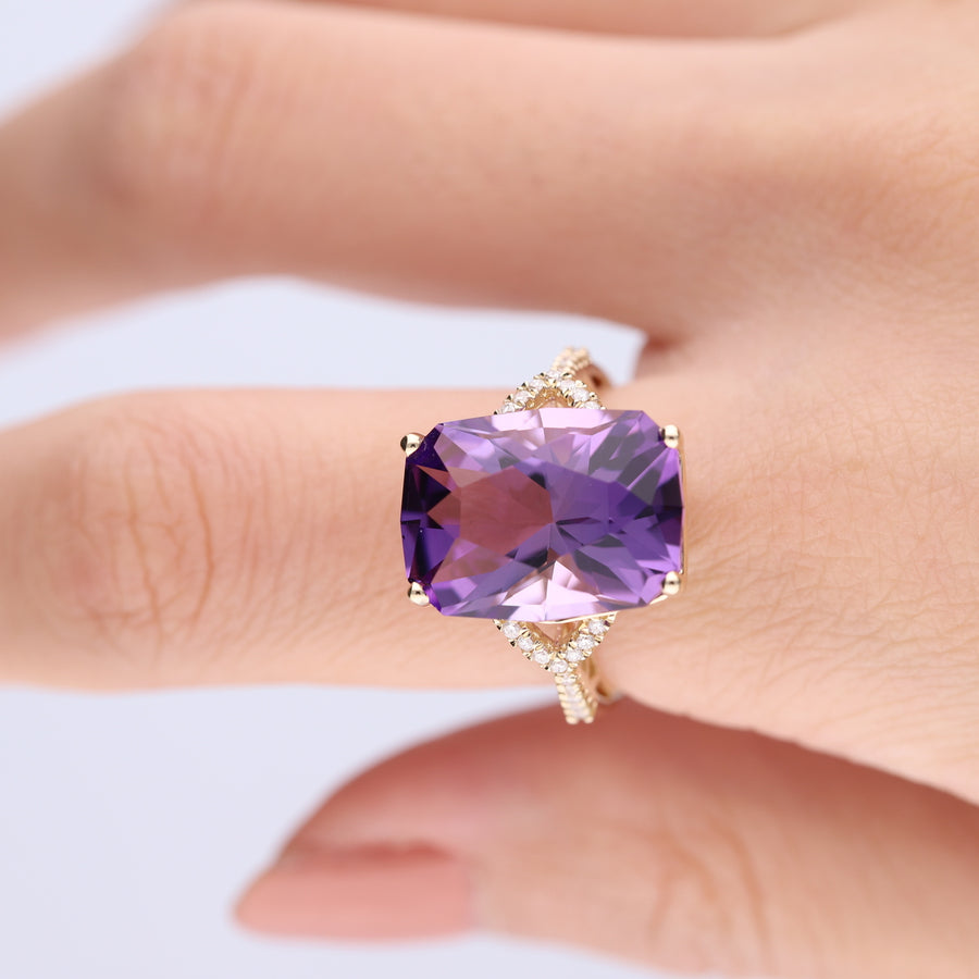 Kylie 14K Yellow Gold Cushion-cut Brazilian Amethyst Ring