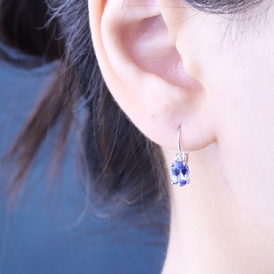 Brookes 10K White Gold Oval-Cut Tanzanian Tanzanite Earring