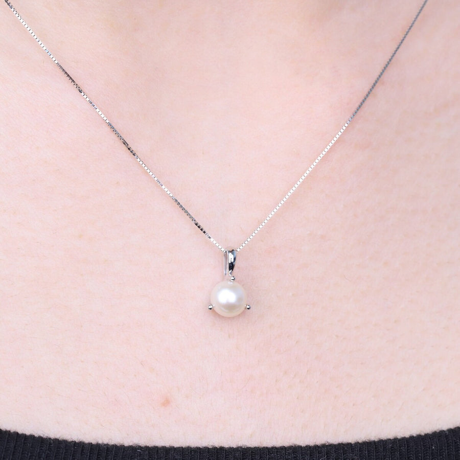 Stella 10K White Gold Round-Cut Water Pearl Pendant