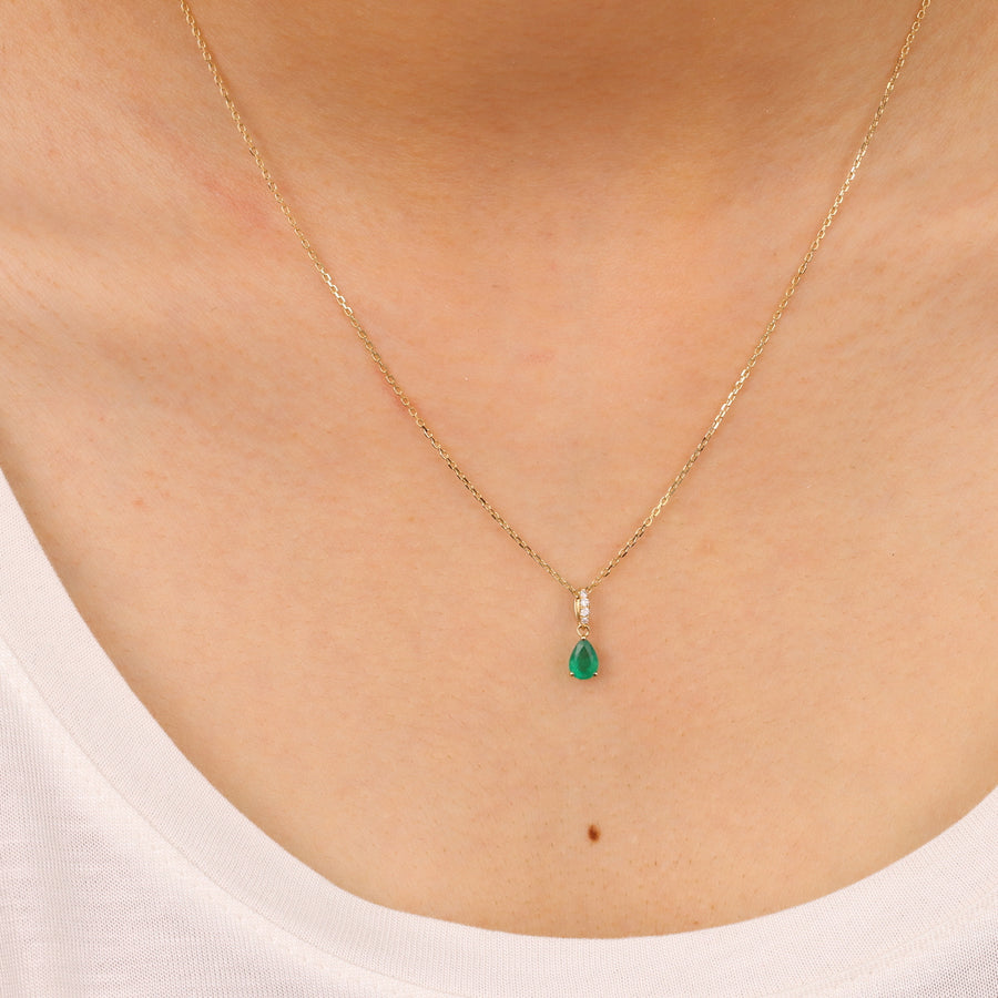 Angie 10K Yellow Gold Pear-Cut Natural Zambian Emerald Pendant