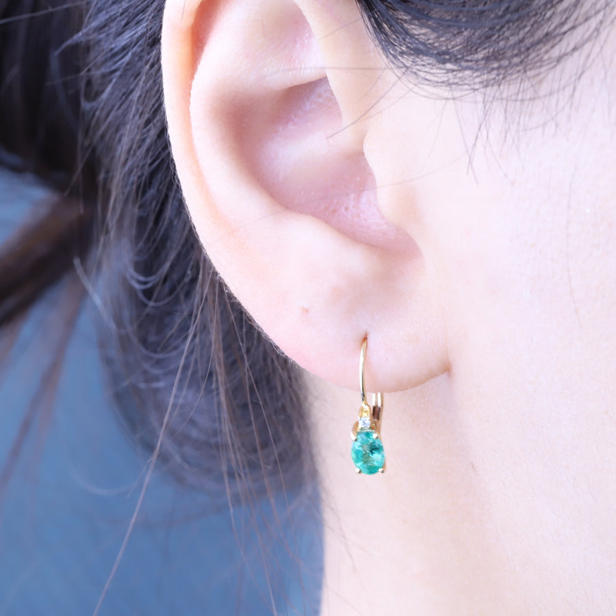 Blessing 10K Yellow Gold Oval-Cut Natural Zambian Emerald Earring