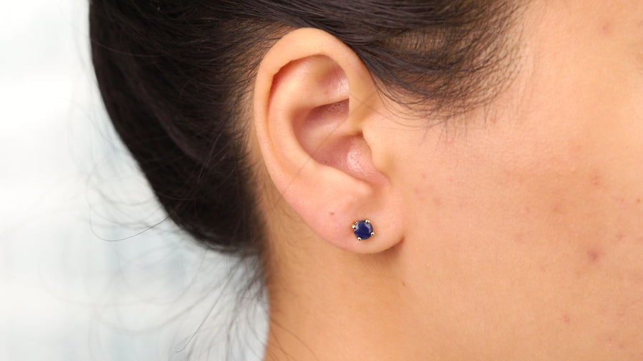 Hana 10K Yellow Gold Round-Cut Ceylon Blue Sapphire Earring