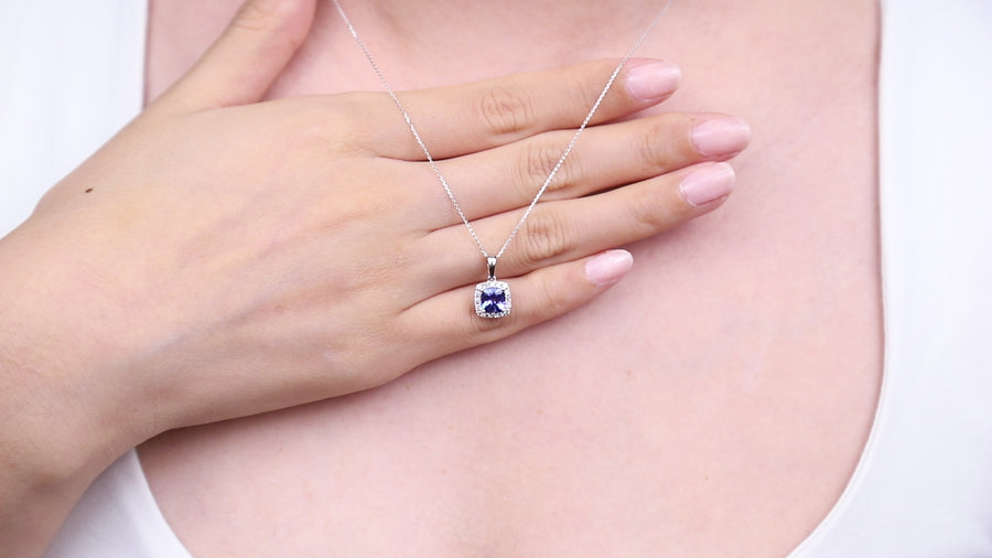 Brooklynn 14K White Gold Cushion-Cut Tanzanian Tanzanite Pendant