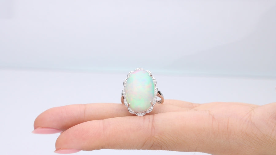 Vida 10K White Gold Oval-Cut African Opal Ring