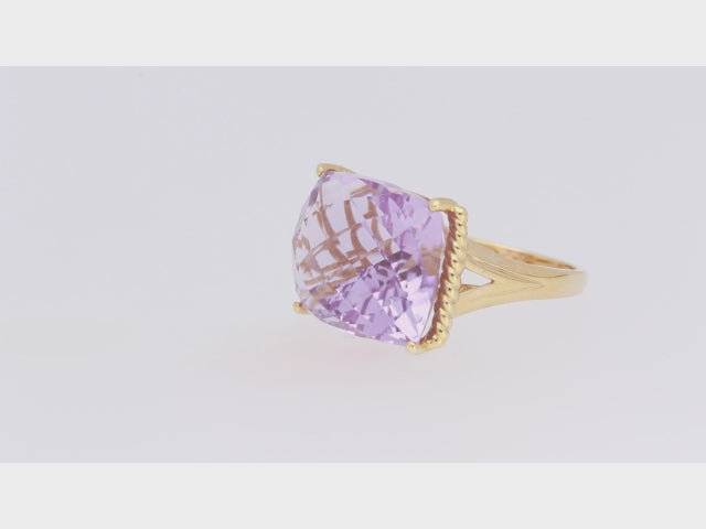 Angelique 10K Yellow Gold Cushion-Cut Pink Brazilian Amethyst Ring