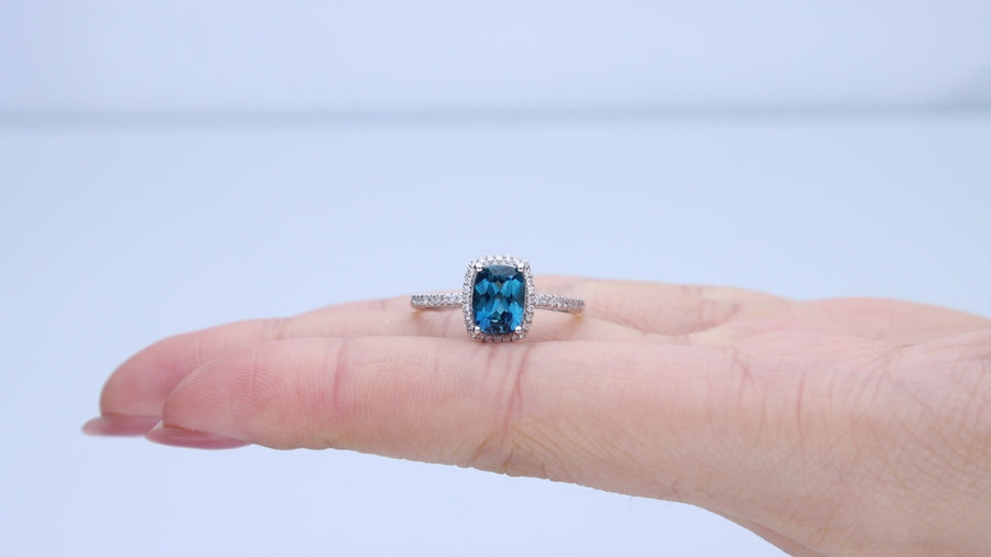 Alba 14K White Gold Cushion-Cut Brazilian London Blue Topaz Ring