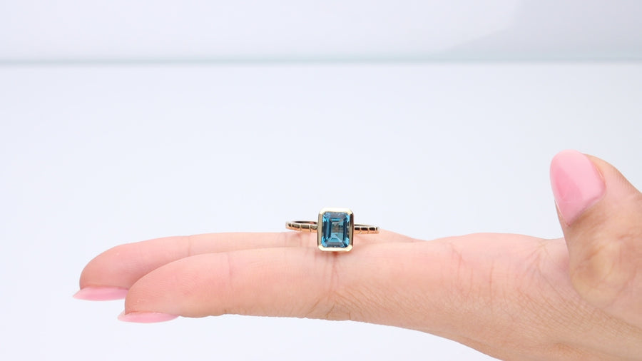 Ainoi 10K Yellow Gold Free Emerald-Cut Brazilian London Blue Topaz Ring