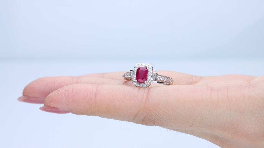 Emersyn 14K White Gold Emerald-Cut Mozambique Ruby Ring