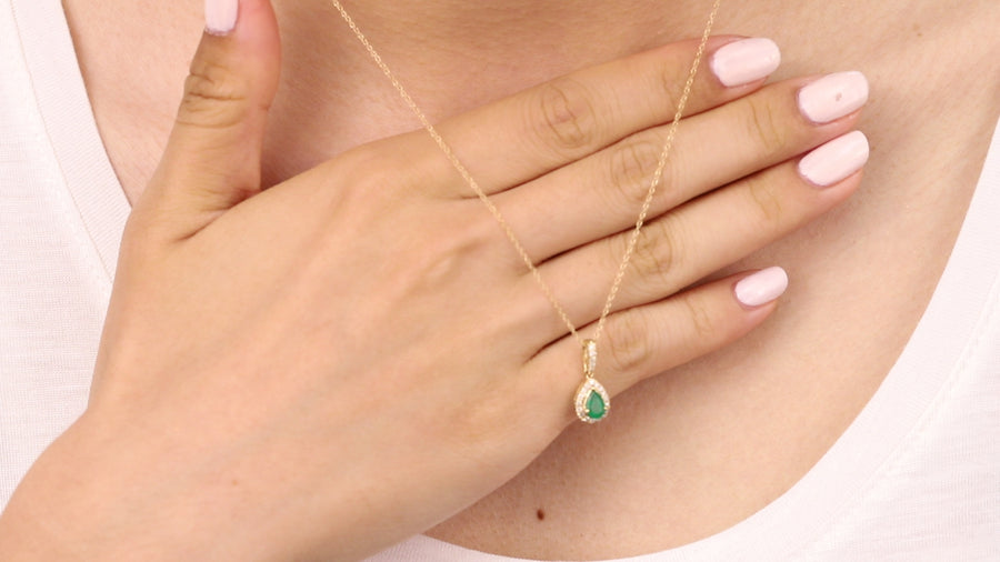 Andi 10K Yellow Gold Pear-Cut Natural Zambian Emerald Pendant