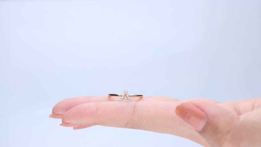 A Initial 14K Yellow Gold Round-Cut White Diamond Ring