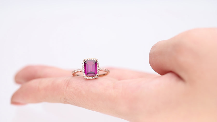 Lorelai 10K Rose Gold Emerald-Cut Madagascar Rhodolite Ring