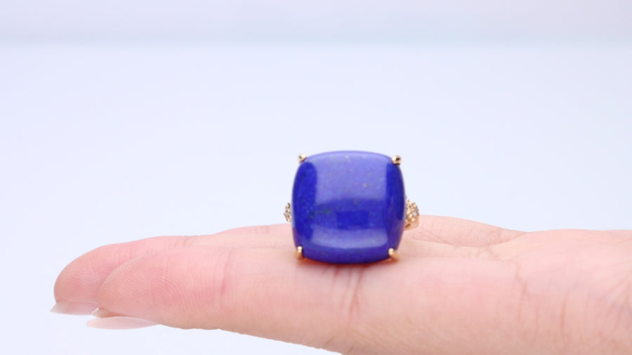 Billie 14K Yellow Gold Cushion-Cab Lapis Ring