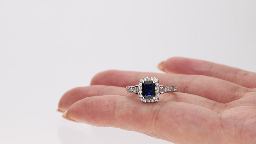 Ainhoa 14K White Gold Emerald-Cut Ceylon Blue Sapphire Ring