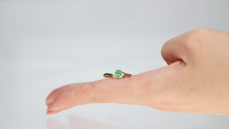 Paulina: 10K Yellow Gold Ring with Pear-Cut Natural Zambian Emerald