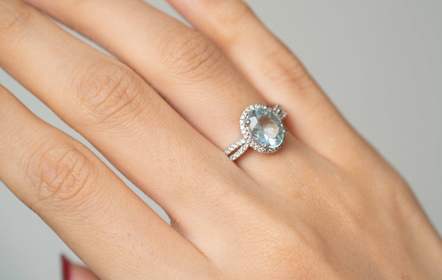 Alina 10K White Gold Oval-Cut Brazilian Aquamarine Ring