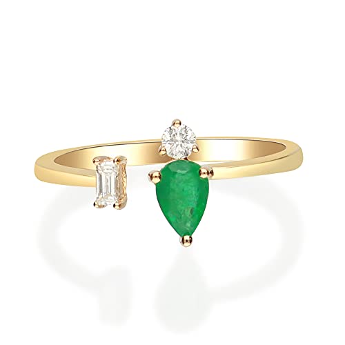 Exquisite Beauty: Romina 14K Yellow Gold Ring with Pear-Cut Natural Zambian Emerald