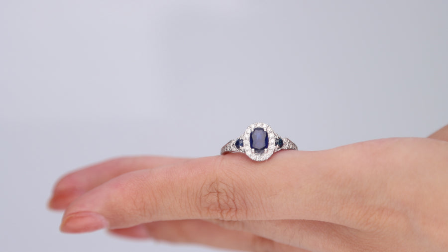 Fiona 14K White Gold Oval-Cut Ceylon Blue Sapphire Ring