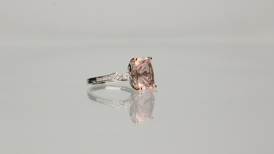 August 14K Two-Tone Gold Cushion-Cut Madagascar Morganite Ring