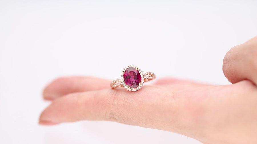 Lainey 10K Rose Gold Oval-Cut Madagascar Rhodolite Ring