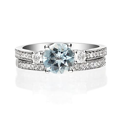 Emmy 14K White Gold Round-Cut Brazilian Aquamarine Ring