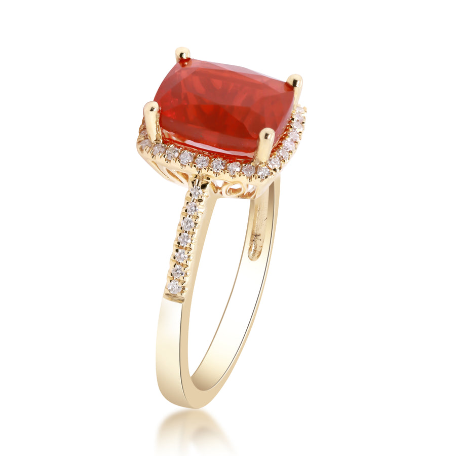 Maliyah 14K Yellow Gold Cushion-Cut Mexican Fire Opal Ring