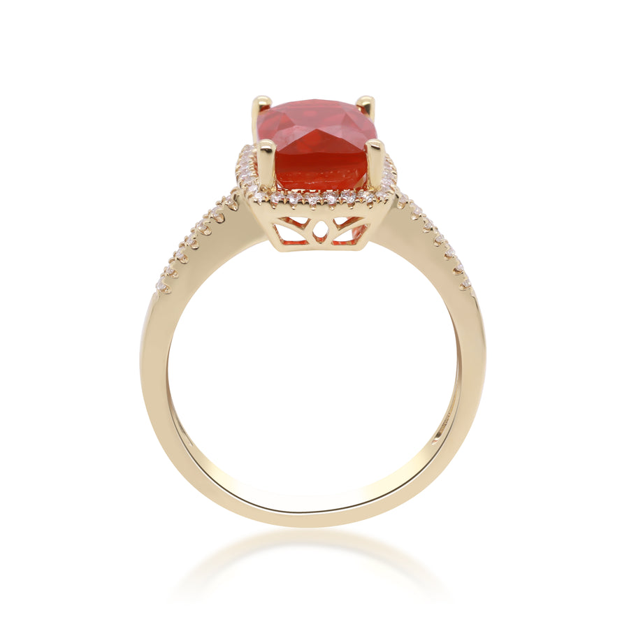 Maliyah 14K Yellow Gold Cushion-Cut Mexican Fire Opal Ring