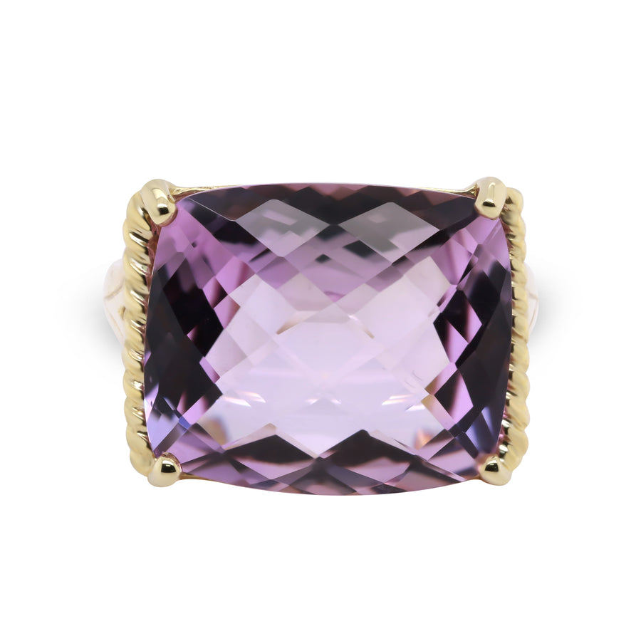 Angelique 10K Yellow Gold Cushion-Cut Pink Brazilian Amethyst Ring