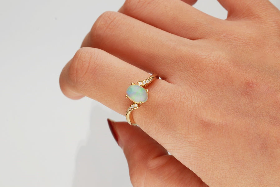 Austyn 10K Yellow Gold Oval-Cut Natural African Opal Ring