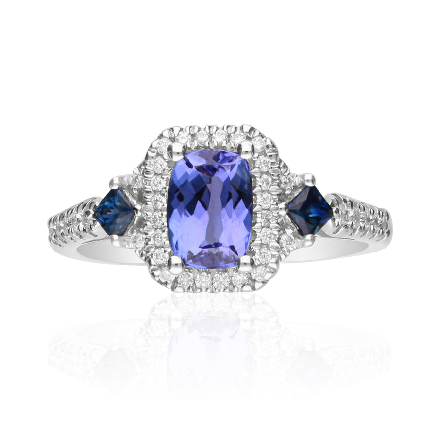 Iris 14K White Gold Cushion-Cut Tanzanian Tanzanite Ring