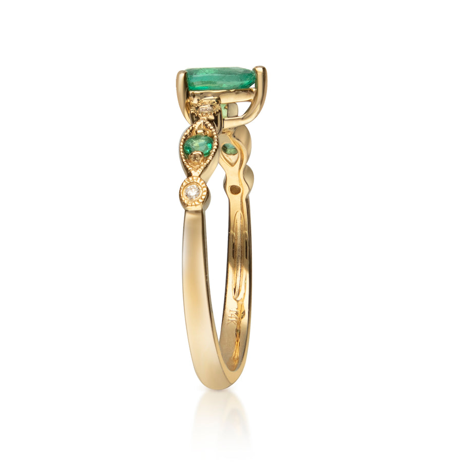 Radiant Beauty: Remi 14K Yellow Gold Marquise Cut Natural Zambian Emerald Ring