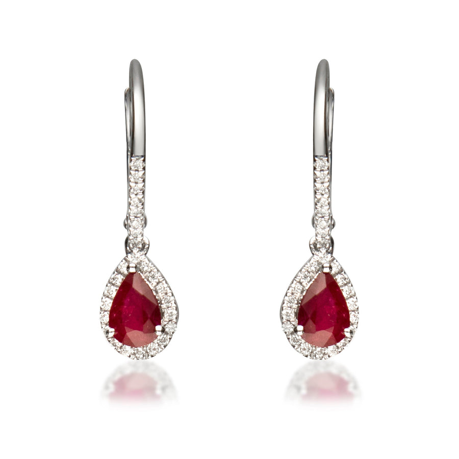 Heel 10K White Gold Pear-Cut Mozambique Ruby Earring