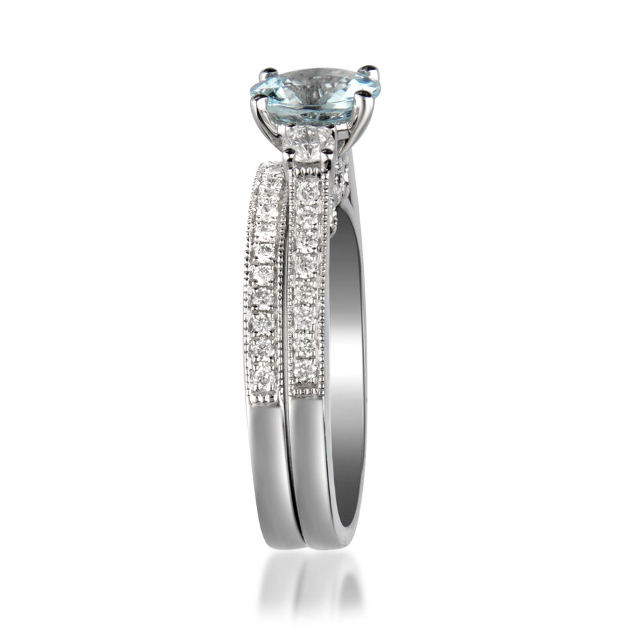 Emmy 14K White Gold Round-Cut Brazilian Aquamarine Ring