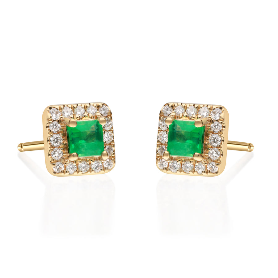 Brooklynn 10K Yellow Gold Square-Cut Natural Zambian Emerald Earring